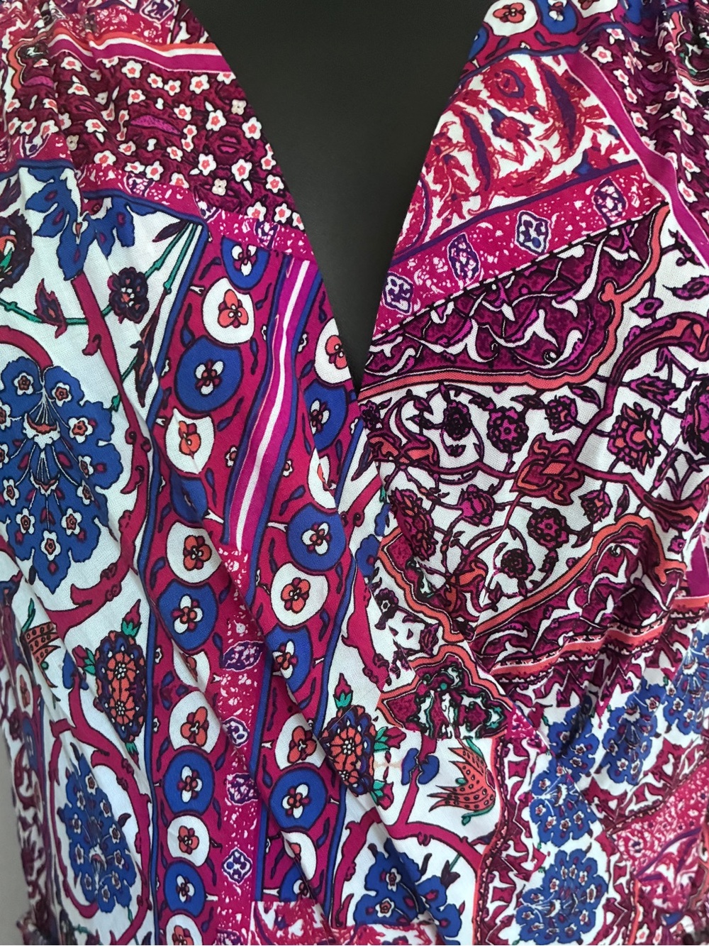 Calvin Klein Boho Patchwork Purple Blue Pink Paisley Faux Wrap Maxi Dress Sz 10 - Picture 6 of 10
